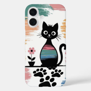 Coque Pour iPhone 16 Coque iphone de chat noir coloré - Cadeau mignon