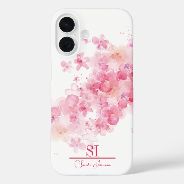 Coque Pour iPhone 16 Coque iphone de monogramme floral personnalisé (Verso)