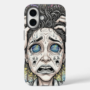 Coque Pour iPhone 16 Coque iphone de visage surréaliste psychédélique -
