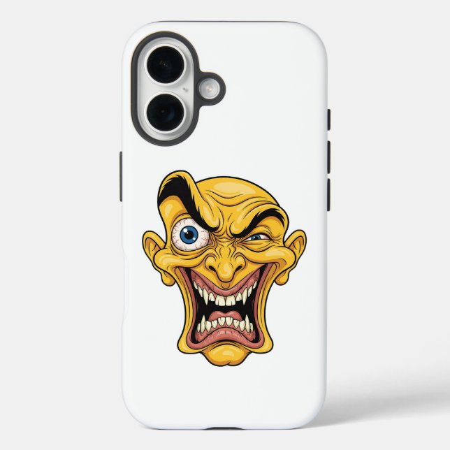 Coque Pour iPhone 16 Coque iphone du visage de caricature jaune fou (Verso)