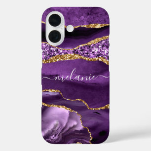 Coque Pour iPhone 16 Coque iphone en marbre doré violet avec nom person