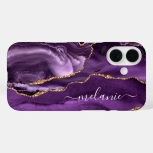 Coque Pour iPhone 16 Coque iphone en marbre doré violet avec nom person