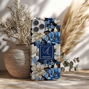 Coque Pour iPhone 16 Coque iPhone Fleurs Bleu Nuit Opulentes Élégantes