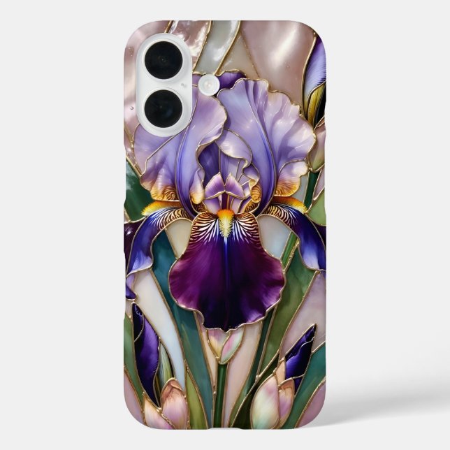 Coque Pour iPhone 16 Coque iPhone Iris Violet Élégant Vitrail (Verso)