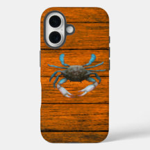 Crabe bleu Grain en bois iPhone 16 Coque