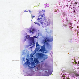 Coque Pour iPhone 16 Élégant bleu et violet floral iPhone 16 Coque
