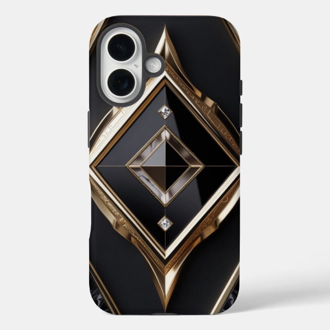 Coque Pour iPhone 16 Élégant coque iphone Diamant Géométrique Or Noir (Verso)