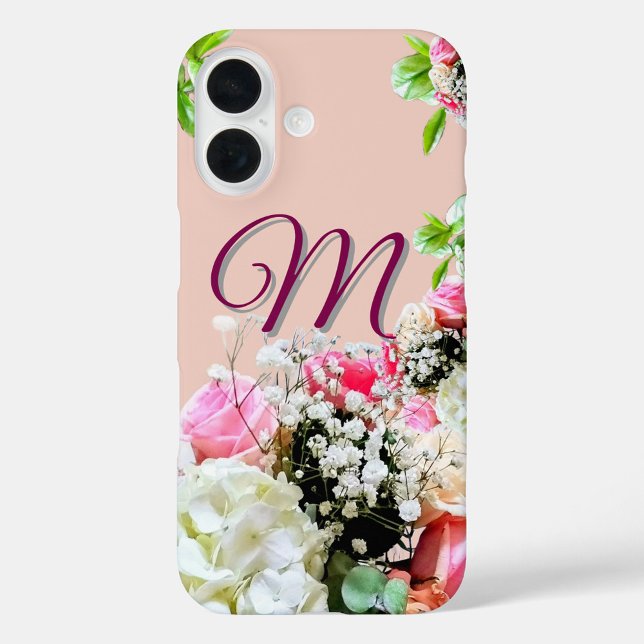 Coque Pour iPhone 16 Élégant Floral Monogrammed iPhone / coque ipad (Créateur téléchargé)