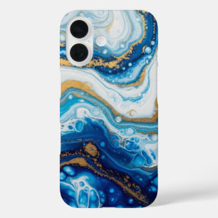 Coque Pour iPhone 16 Elégant Fluid Art iPhone 16 Coque - Abstrait Blue
