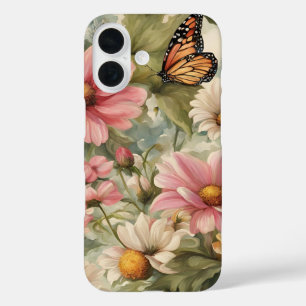 Coque Pour iPhone 16 Fleurs et papillon travail d'art iPhone / coque ip