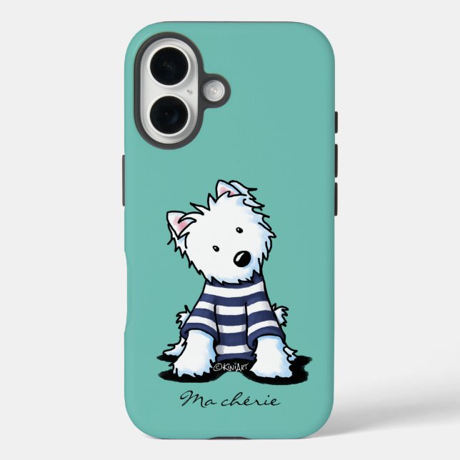 Coque Pour iPhone 16 Français KiniArt Westie Chien coque iphone (Verso)