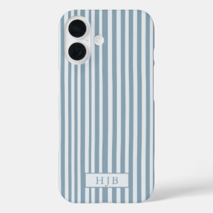 Coque Pour iPhone 16 Preppy Blue Stripe Monogramme Joli iPhone 16 Coque