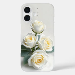Coque Pour iPhone 16 Roses blanches sur blanc pur - coque iphone Coque-
