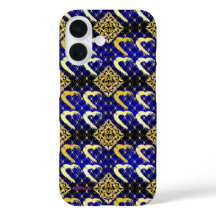 Royal Blue et Gold Hearts de luxe iPhone 16 Coque