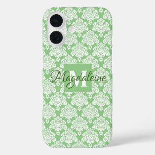 Coque Pour iPhone 16 Sage Green Damask coque ipad iPhone avec Monogramm