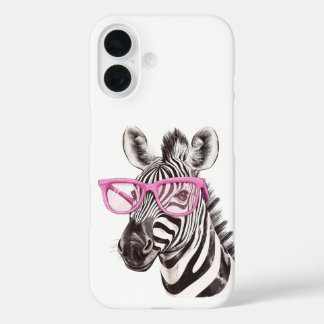 Coque Pour iPhone 16 Zèbre avec lunettes roses iPhone / coque ipad
