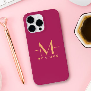 Coque Pour Pour iPhone 14 Pro Max Berry Blush Custom Monogramme Élégant Minimal Hot