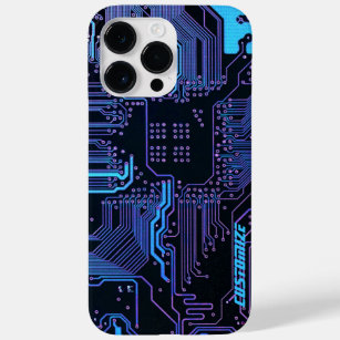 Coque Pour Pour iPhone 14 Pro Max Carte cool de circuit d'ordinateur bleu personnali