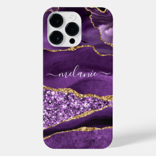 Coque Pour Pour iPhone 14 Pro Max Coque iphone en marbre doré violet avec nom person