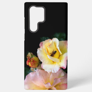 Coque Samsung Galaxy Abeille sur roses rose jaune Fleurs