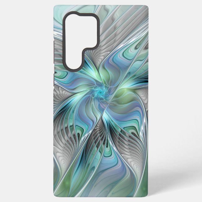 Coque Samsung Galaxy Abstrait Bleu Vert Papillon Imaginaire Fractal Art (Verso)