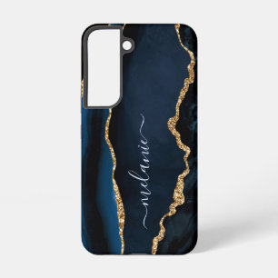 Coque Samsung Galaxy Agate Blue Gold Parties scintillant Marbre personn