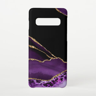 Coque Samsung Galaxy S10 Agate de marbre noir violet doré doré noir