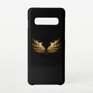 Coque Samsung Galaxy S10 Ailes d'Ange d'or sur arrière - plan noir