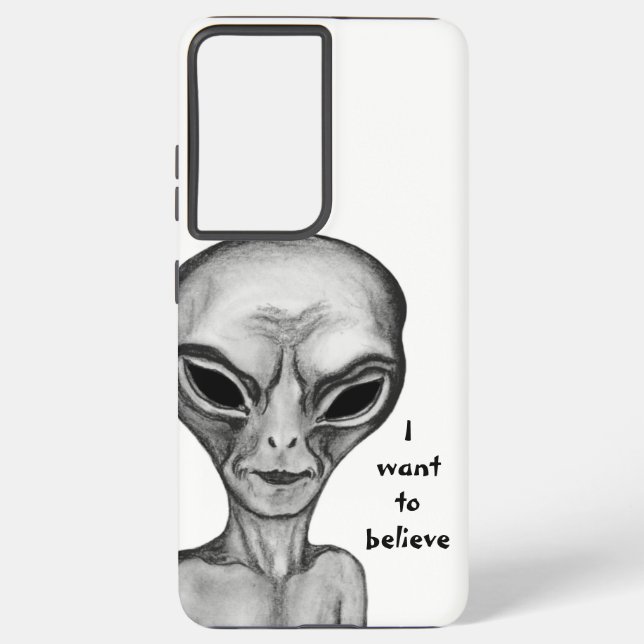 Coque Samsung Galaxy Alien gris, je veux croire (Verso)