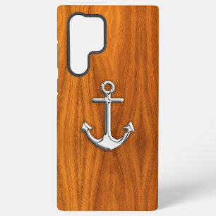 Coque Samsung Galaxy Ancre Chrome nautique sur bois de teck