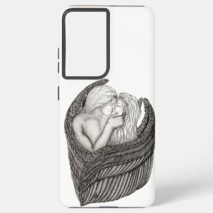 Coque Samsung Galaxy Angels Kissing, noir et blanc Design