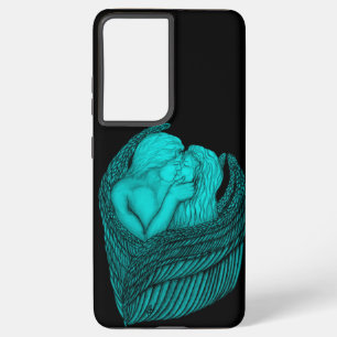 Coque Samsung Galaxy Angels Kissing, noir et vert Design