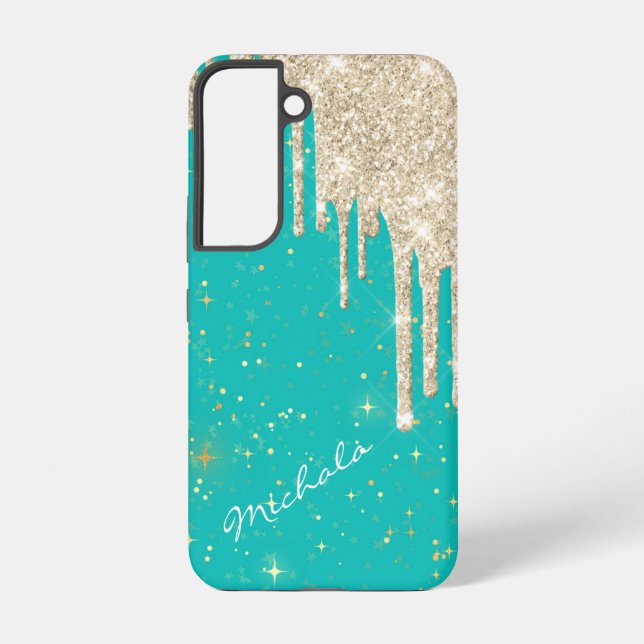 Coque Samsung Galaxy Aqua Blue Star Sparkle Silver Parties scintillant  (Verso)