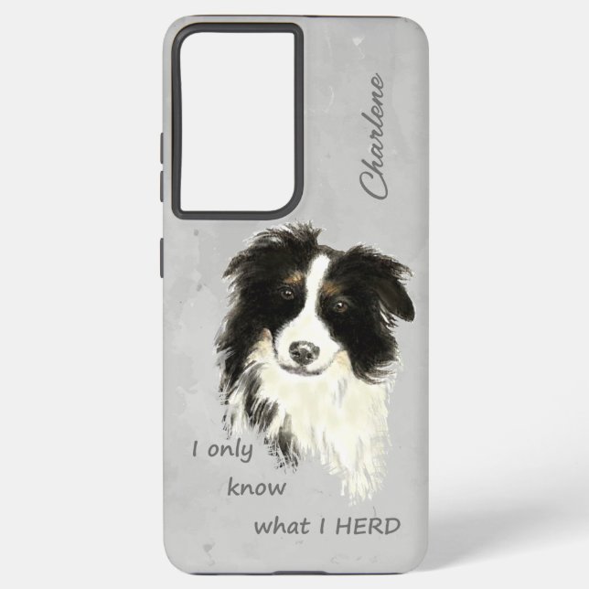 Coque Samsung Galaxy Aquarelle Bordure Collie Chien Humour Citation d'é (Verso)