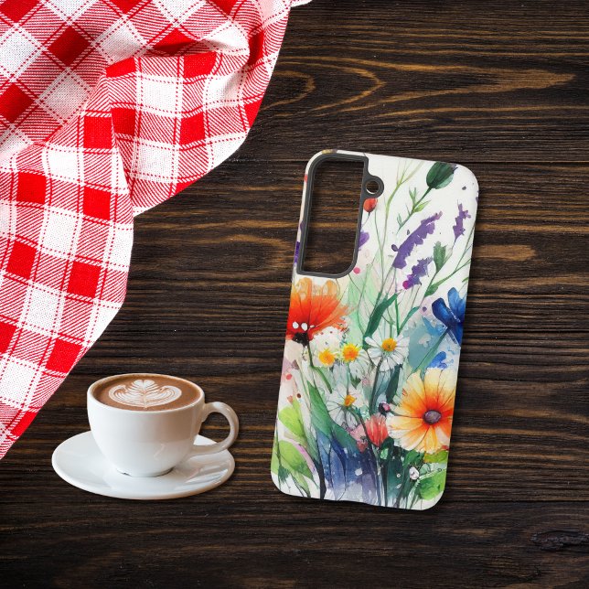 Coque Samsung Galaxy Aquarelle Florals Fleur sauvage Feminine tendance (Samsung S22, S21, S20, 10 Wildflowers Watercolor Floral Phone Case, Plus and Ultra)