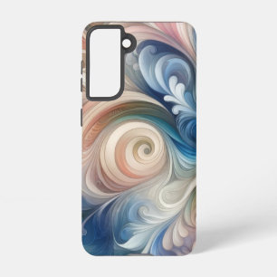 Coque Samsung Galaxy Aquarelle Imaginaire Floral Pastel Bleu & Crème