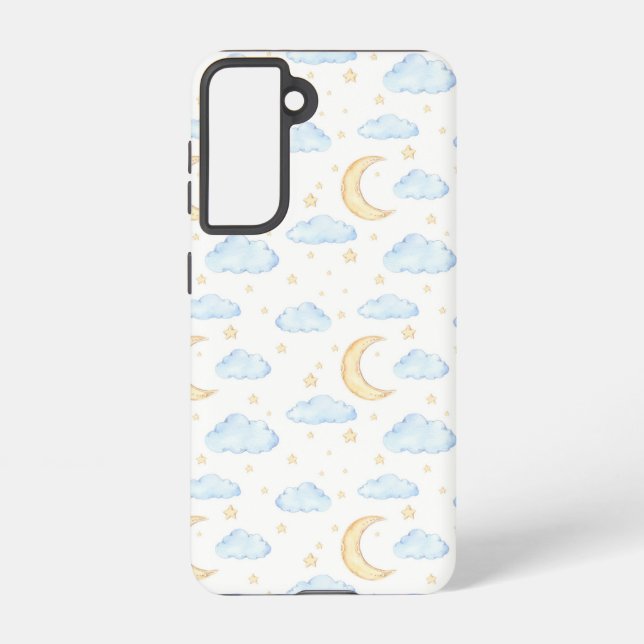 Coque Samsung Galaxy Aquarelle Lune étoiles et nuages Motif (Verso)