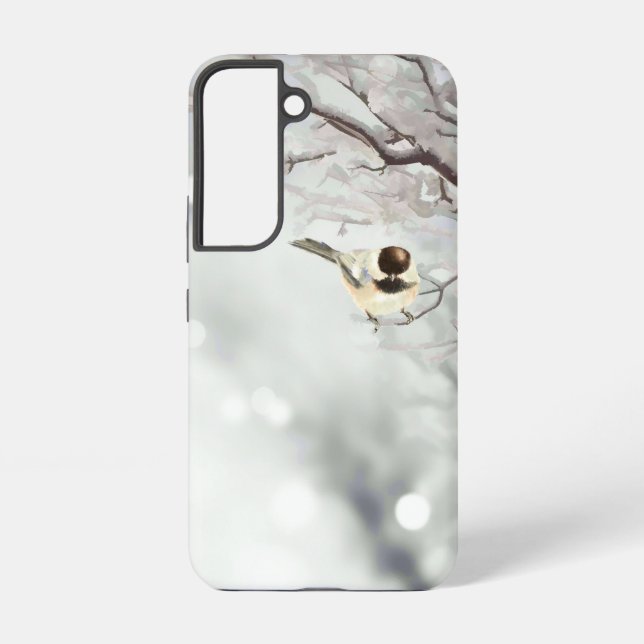 Coque Samsung Galaxy Aquarelle mignonne Chickadee Bird'hiver Forêt Art (Verso)