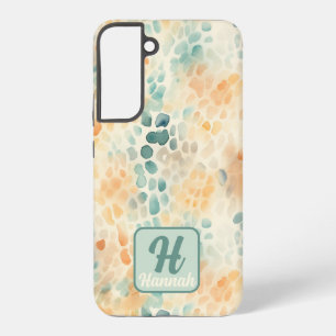 Coque Samsung Galaxy Aquarelle monogrammée personnalisée bleu vert jaun