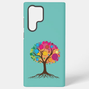 Coque Samsung Galaxy arbre Abstrait aux racines et feuilles colorés.