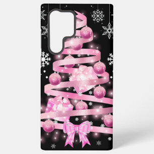 Coque Samsung Galaxy Arbre de Noël rose pâle blanc Snowflake