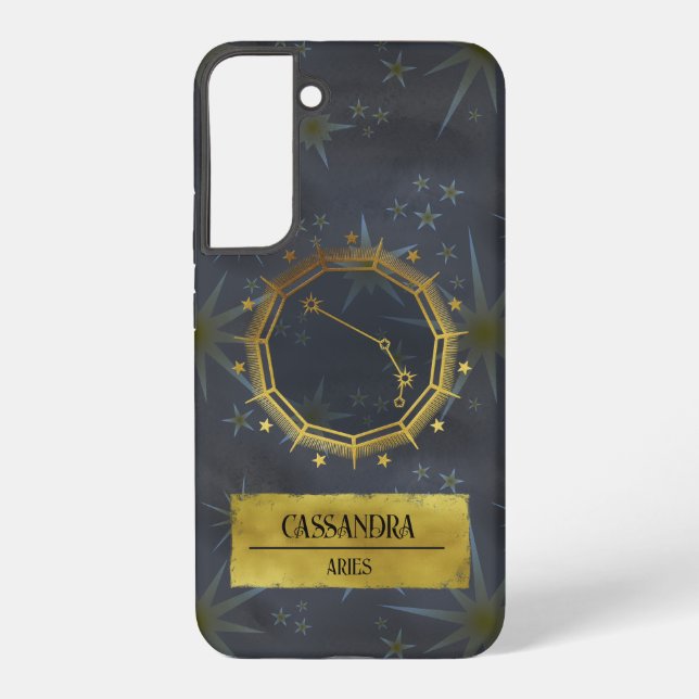 Coque Samsung Galaxy Aries Dark Zodiac Astrologie : Noir & Or (Verso)