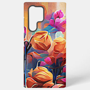 Coque Samsung Galaxy Art abstrait floral fleurs orange rouge bleu