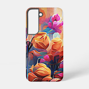 Coque Samsung Galaxy Art abstrait floral fleurs orange rouge bleu