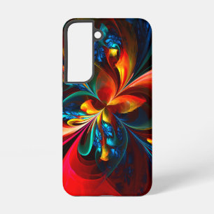 Coque Samsung Galaxy Art abstrait floral moderne motif orange bleu #14