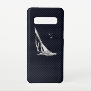 Coque Samsung Galaxy S10 Bateau à voile Chrome sur fibre de carbone