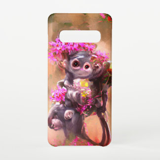 Coque Samsung Galaxy S10 Bébé singe avec fleurs