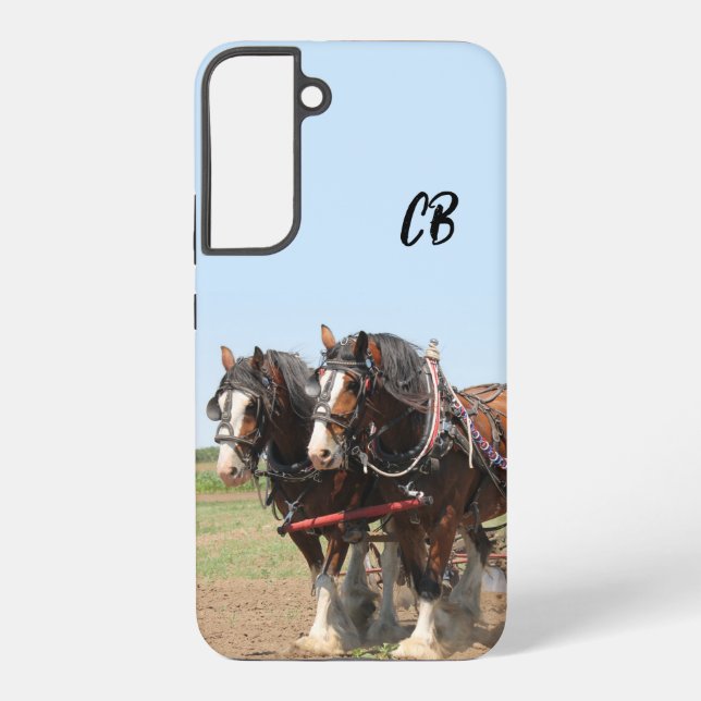 Coque Samsung Galaxy Belle équipe de Cheval de travail Brown Initiales  (Verso)