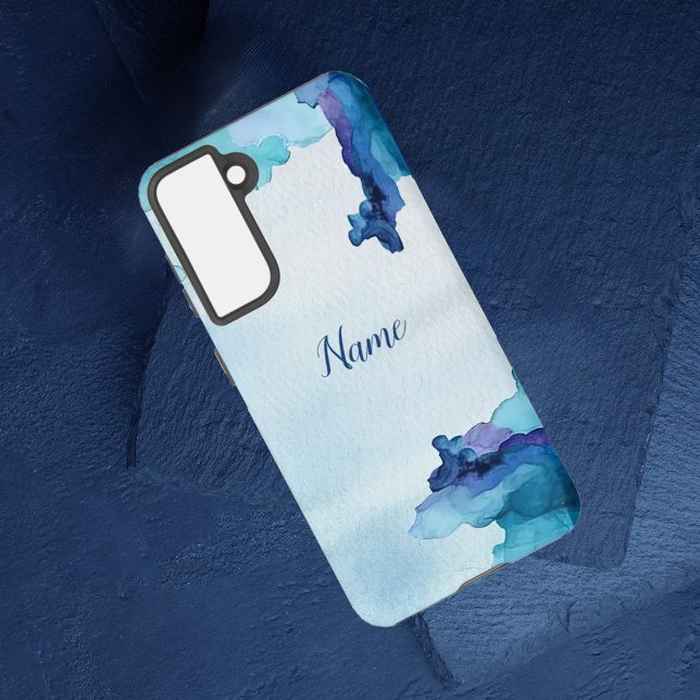 Coque Samsung Galaxy Belle étoffe Aquarelle Bleu et Cyan (Créateur téléchargé)