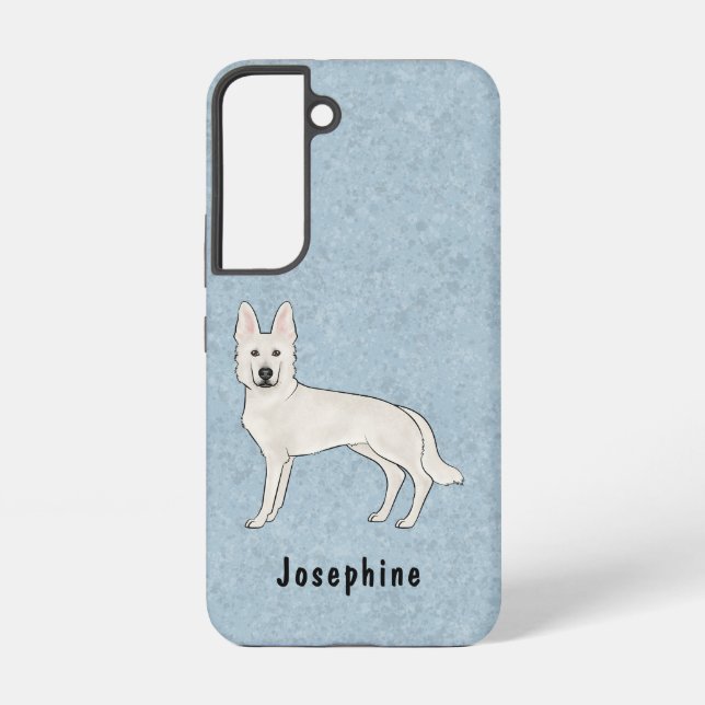 Coque Samsung Galaxy Berger Suisse blanc GSD mignon chien avec nom (Verso)